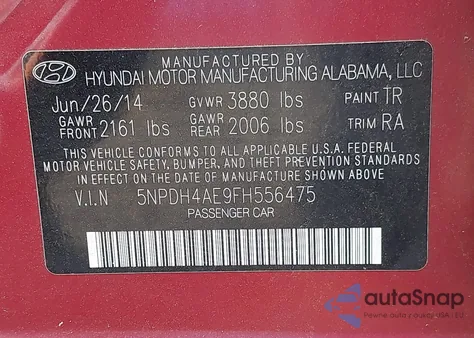 2015 Hyundai Elantra Se from USA, damaged, VIN 5NPDH4AE9FH556475